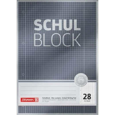 Abbildung von Brunnen Schulblock / Notizblock Premium (A4, 50 Blatt, kariert, mit Randlinien, Lineatur 28, gelocht, kopfverleimt, 90 g/m²)