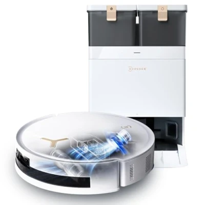 Abbildung von ECOVACS DEEBOT T50 MAX PRO Omni Saugroboter mit Wischfunktion, 18.500Pa, ZeroTangle 2.0, Tiefenreinigung für Teppiche, Ausfahrbare Seitenbürste &amp; Wischmodul, Heißwasser Reinigung 40 75℃, Weiß