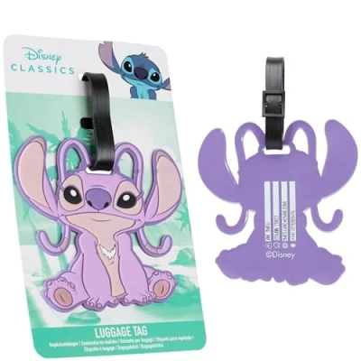 Abbildung von Disney Kofferanhänger für Flugreisen &amp; Kreuzfahrten, Luggage Tag mit Adresse Name Stitch Travel Essentials (Lila Angel)