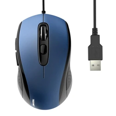 Abbildung von TECKNET Maus mit Kabel, 3600DPI Optical Business Mouse Ergonomische Kabelgebundene 6 Tasten, 4 Verstellbare DPI Level, USB Plug &amp; Play, für Laptop/PC/Mac Blau