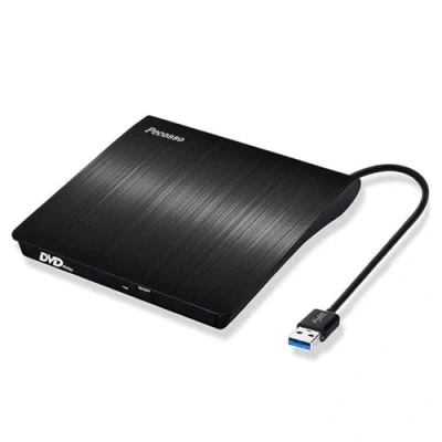 Abbildung von Pecosso Externe CD/DVD Laufwerk USB 3.0, Portable Slim ,RW Brenner für alle Laptops/Desktop; PC unter Windows 7/8/10 und Mac OS Apple MacBook, MacBook Pro, MacbookAir, iMac(Schwarz)