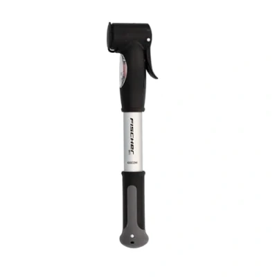 Abbildung von FISCHER Mini Luftpumpe mit Manometer, Doppelhub Technik, für alle Ventile (AV, DV, SV), Duokopf, aus Aluminium, extrem kompakt