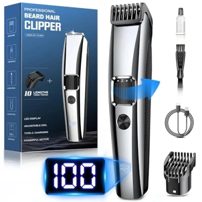 Abbildung von Barttrimmer Herren,Rasierer Herren Elektrisch mit Batterieanzeige, Bartschneider Trimmer Haarschneider ZoomRad(1 10mm),Gesichtshaartrimmer Intimrasierer Shaver,Full Body Hair Groomer für Männ,USB