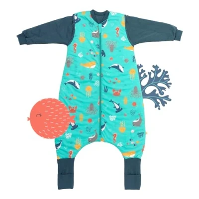 Abbildung von schlummersack Baby Schlafsack mit Füßen ganzjährig 2.5 Tog 70 cm Panda Beinen und verlängerten Bündchen für eine Körpergröße von 80cm Ganzjahres Ärmel