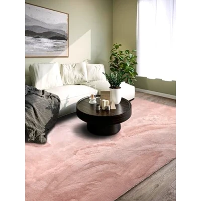 Abbildung von Villeroy &amp; Boch Shaggy Teppich Leon Flauschiger Hochflor Wohnzimmerteppich Einfarbig Weich Pflegeleicht Langflor für Wohnzimmer Esszimmer, Schlafzimmer, Kunderzimmer Altrosa, 80x150 cm