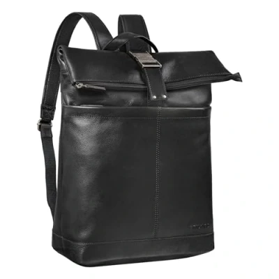 Abbildung von STILORD Hudson Rucksack Rolltop Leder Fahrradrucksack Groß Daypack XL Umhängetasche Vintage für Computer 13,3 Zoll Reisetasche aus echtem Leder, Schwarz, XL, Rucksack,