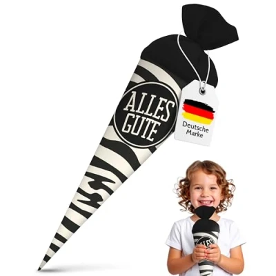 Abbildung von itenga Geschwisterschultüte 35cm Tiermuster Geschenkverpackung Schultüte Erwachsene (Zebra mit Text Alles Gute)