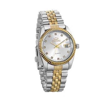 Abbildung von JewelryWe Paar Uhr Analog Quarz Kalender 30M Wasserdicht Partner Armbanduhr Edelstahl Armband Herren Uhren mit Silber Strass Zifferblatt