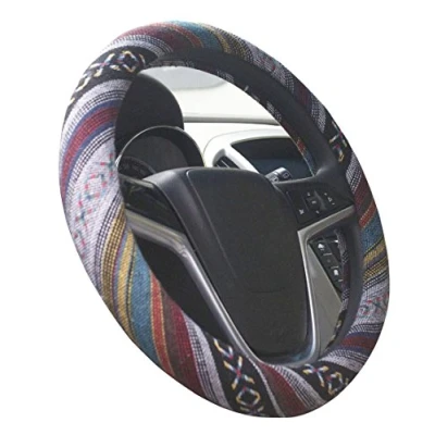 Abbildung von Mayco Bell 2018 Ethnischen Stil Grob Flachs Tuch Automotive Lenkradbezug Anti Slip und Schweißabsorption Auto Wrap Abdeckung (E)