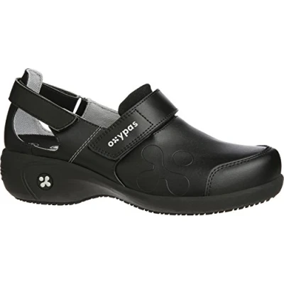 Abbildung von Oxypas Arbetsschuhe aus Leder SALMA Sicherheitsclog für Damen, rutschfeste und Bequeme Schuhe ideal Krankenhaus Pflege, Schwarz, 39 EU