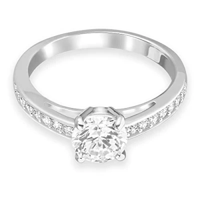 Abbildung von Swarovski Attract Ring, Rundschliff, Pavé, Weiß, Rhodiniert