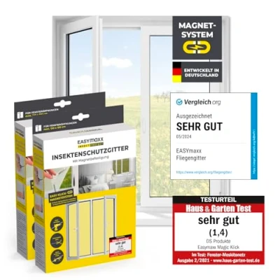 Abbildung von EASYmaxx Insect Protect Fliegengitter Fenster mit Magnetbefestigung zuschneidbares Moskitonetz Insektenschutz bis 150 x 180 cm Mückenschutz Fliegennetz Magnet leichte Montage [2 Stück]
