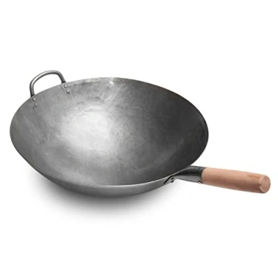 Abbildung von Craft Wok Großer, schwerer, handgefertigter Pow aus Carbonstahl mit Holz und Stahlgriff, 40 cm (Rundboden) / 731W138