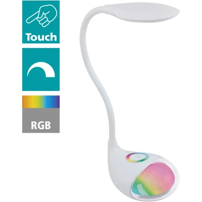 Abbildung von EGLO LED Tischlampe Cabado 1, Tischleuchte mit Touch, neutralweiß, dimmbar, Lampenfuß RGB Farbwechsel, Schreibtischlampe Kinder aus Kunststoff in Weiß, Nachttischlampe