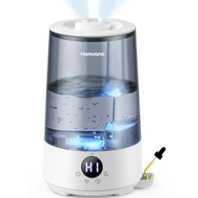 Abbildung von Homvana Luftbefeuchter Schlafzimmer Top Fill, 3.6L 360Cool Mist 34H Dauerhaft, Ruhig 16dB (SilentSpary Tech) Klein, Kinderzimmer Baby, BPA Free, Aromadiffusor für Pflanzen 7 Color Night Light