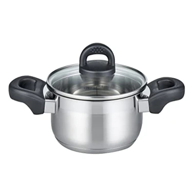 Abbildung von ELO 12215 Fleischtopf m.GD 14 cm Serie Turmalin, Induktion, Edelstahl satiniert, rutschfeste Kunststoffgriffe, mit Literskala und Öl Dosier System