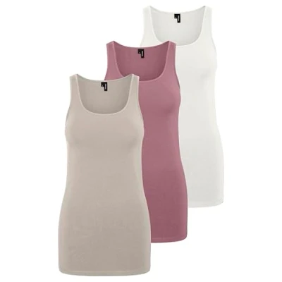 Abbildung von VERO MODA Damen VMMAXI My Soft Long Tank TOP GA 3PACK, Mesa Rose, White Alyssum, Chateau GrayXS