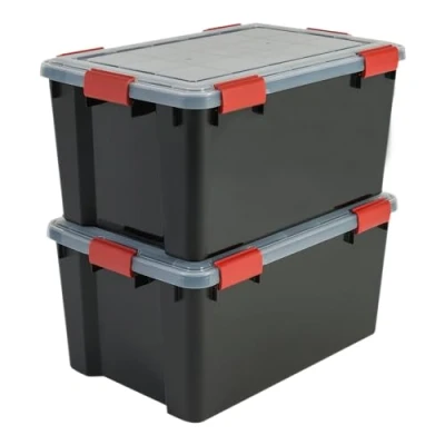 Abbildung von Iris Ohyama Luftdichte Kunststoff Aufbewahrungsboxen mit Deckel, 50L, 2er Set, Schwarz, Hermetischer wasserdichter Verschluss, Robuste Schnappverschlüsse, Stapelbar, Staubschutz, BPA frei, AT L