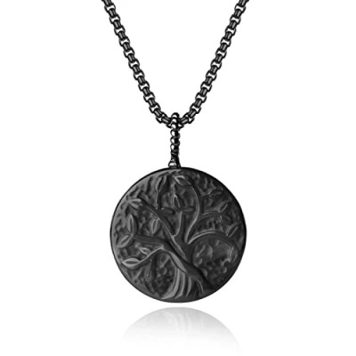 Abbildung von COAI Geschenkideen Unisex Halskette mit Lebensbaum Anhänger aus Schwarzem Obsidian Baum des Lebens Medaillon Edelstahl Kette