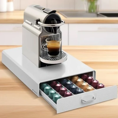Abbildung von Navaris Kapselhalter kompatibel mit Nespresso Kapseln Aufbewahrung für 50 Kaffeekapseln Kapselmaschine Aufbewahrungsbox Weiß