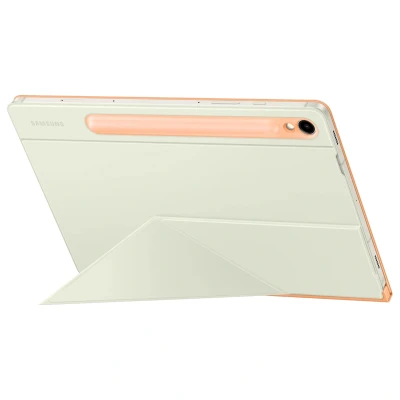 Abbildung von Samsung Smart Book Cover EF BX710 für das Galaxy Tab S9, S9 FE, Zweiteiliges Tablet Cover, Hülle, schlank, stilvoller Schutz, praktische Aufstellmöglichkeiten, S Pen Aufbewahrung, Orange