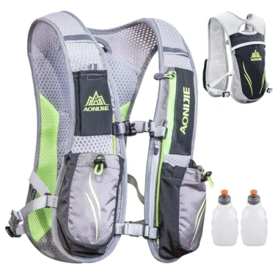 Abbildung von TRIWONDER Ultraleicht Trinkrucksack, 5.5L Laufrucksack, Trailrunning Rucksack, Hydration Pack im Freien, Rucksack Outdoor für Laufen, Marathon, Radfahren (Grau mit 2 Wasserflaschen)