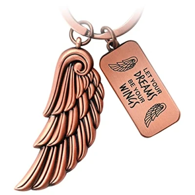 Abbildung von FABACH Engelsflügel Schlüsselanhänger Wing Glücksbringer Schutzengel Feder Engel Flügel Anhänger Let Your Dreams Be Wings