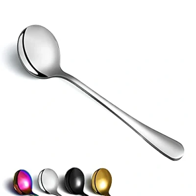Abbildung von Berglander Suppenlöffel von 12, Edelstahl Runde Löffel Besteck, Klassische Shiny Tischlöffel Set Spülmaschinenfest