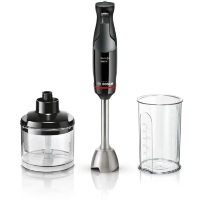 Abbildung von Bosch Stabmixer ErgoMaster Serie 4, 1000 Watt, Edelstahl Mixstab, Zerkleinerer, Mix /Messbecher, schwarz