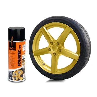 Abbildung von Foliatec Sprühfolie Auto Felgenfolie Sprüh Lack Spraydose Abziehbar, Gute Deckkraft, Gold Metallic Matt, 1x 400 ml (1er Pack)