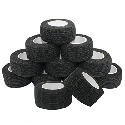 Abbildung von COMOmed 12 Stücke Kohäsive Bandage Fixierbinde Selbsthaftend Elastisch 2.5cm breit x 4,5 Meter dehnbar,Wundverband, Verband Hand, Elle, Knie, Fuß, Gelenkte, Fingerverband, Pflasterverband, Schwarze