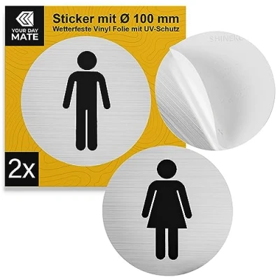 Abbildung von Aufkleber Set &quot;WC Damen Herren&quot;, 2 Stück, Ø 100 mm, Design 3, selbstklebende Folie, Toiletten Sticker für Innen und Außenbereich, WC Schild Klebesticker, Toilettenschild selbstklebend, Türschild