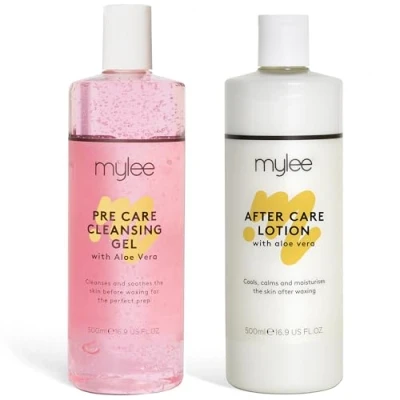 Abbildung von Mylee Pre &amp; After Care Kit (2x500ml) Skin Cooler Cleansing Lotion Post Depilatory Beruhigende Feuchtigkeitscreme Calming Lotion, angereichert mit Aloe Vera