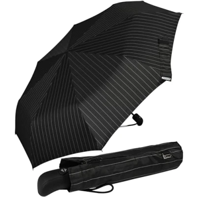 Abbildung von iX brella First Class Regenschirm mit Auf Zu Automatik stabil groß sturmfest Nadelstreifen schwarz