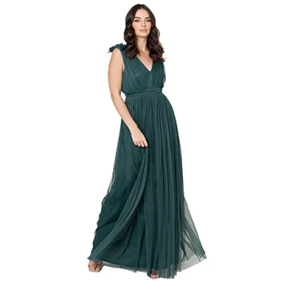 Abbildung von Maya Deluxe Damen Ruffle Shoulder Maxi Dress Brautjungfernkleid, Emerald Green, 42 EU
