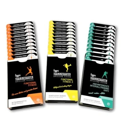 Abbildung von figgrs® 3er Set &quot;Mehr Leistung&quot; 3 Kartensets a 57 Trainingskarten mit 150 Fitnessübungen ohne Gerät für einen leistungsfähigen &amp; dynamischen Körper