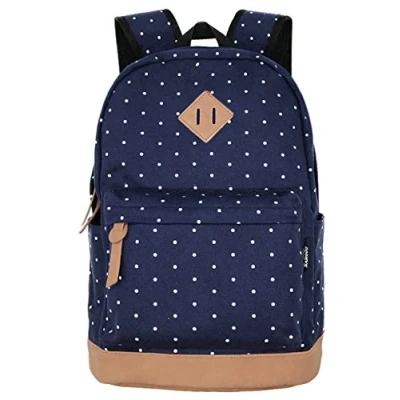 Abbildung von SAMGOO Unisex Leinwand Einfache Rucksäcke Daypack mit Laptopfach Freizeitrucksack Schulrucksack (Navy blau Tupfen)