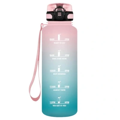 Abbildung von HoneyHolly Trinkflasche Sport, 1500ml Auslaufsicher Kunststoff, Wasserflasche, Kohlensäure Geeignet, Sportflasche für Fahrrad, Kinder, Schule, Fitness, Yoga, Pink Cyan