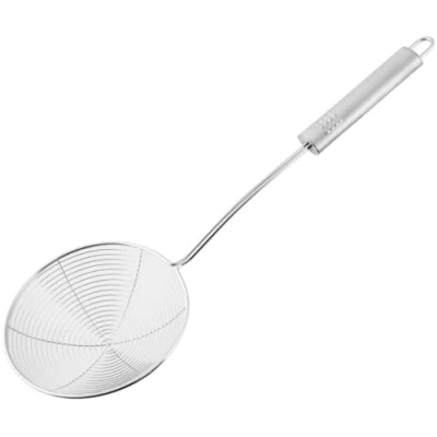 Abbildung von Fackelmann Abseihlöffel 38 cm OVALGRIFF, Schöpflöffel aus Edelstahl, Schaumlöffel zum Kochen und Frittieren (Farbe: Silber), Menge: 1 Stück, 36x11.9x6