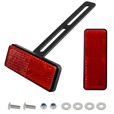 Abbildung von evermotor Motorrad Reflektor hinten schmal rot mit Lange T Halter, E4 E geprüft Fahrrad Kennzeichen Rückstrahler Katzenauge Universal für ATV Roller Quad