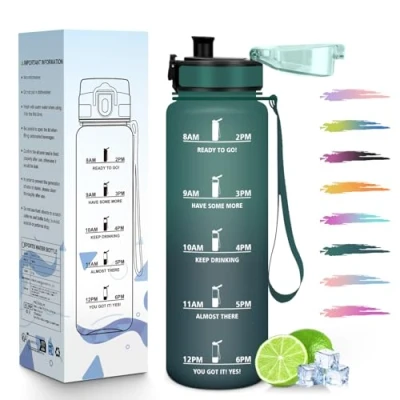 Abbildung von HoneyHolly Trinkflasche 1L, Zeitmarkierung, Wasserflasche, Auslaufsicher, Sport, Wiederverwendbar, Water Bottle für Fitnessstudio, Radfahren, Büro, Outdoor, Wasserflasche Auslaufsicher