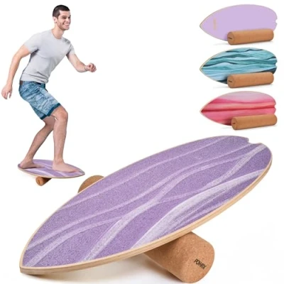 Abbildung von POWRX Balance Board Holz Vielseitiges Surfbrett für und Koordination Skateboard, Surf Training Zuhause Robuster Gleichgewichtstrainer Indoor Outdoor