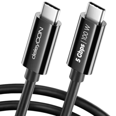 Abbildung von deleyCON 1,5m USB C Kabel (100W Schnellladekabel + Datenkabel 5 Gbit/s) Ladekabel für iPhone 16 15 Pro Max Samsung Galaxy S24 S23 Pixel iPad MacBook Air Tablets Switch PS5 Schwarz