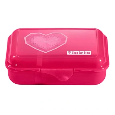 Abbildung von Step by Lunchbox &quot;Glitter Heart Hazle&quot;, pink, mit Trennwand und Klickverschluss, spülmaschinenfest, BPA frei, für Schule Kindergarten, 0,9L