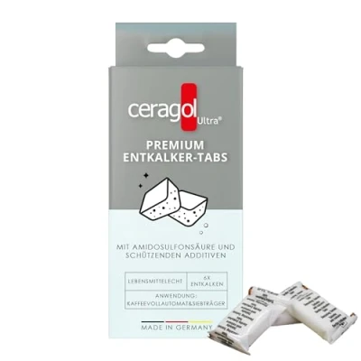 Abbildung von ceragol ultra Premium Entkalker Tabs Entkalkungs Tabletten für alle Kaffee Vollautomaten und Espresso Maschinen, zum schnellen Entkalken, 6 Stück Anwendungen
