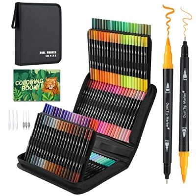 Abbildung von TrendGate Dual Brush Pen Set, 132 Farben Fineliner und Pinselstifte Doppel Filzstifte Dicke Dünne mit Malbücher für Handlettering, Bullet Journal, Mandalas Stifte Kinder Erwachsene