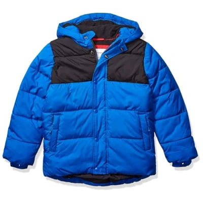 Abbildung von Amazon Essentials Jungen Schwere Pufferjacke mit Kapuze, Kobaltblau Schwarz Farbblock, 3 Jahre
