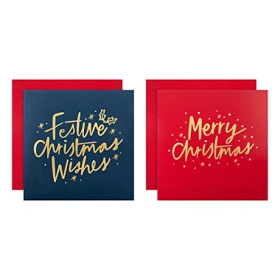 Abbildung von Hallmark Multipack Weihnachtskarten, Wohltätigkeitskarten, 16 Stück in 2 textbasierten Designs, Gold, Rot, Blau