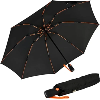 Abbildung von iX brella Sturmschirm Voll Fiberglas Taschenschirm groß 106 cm mit farbigen Speichen schwarz orange