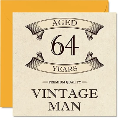 Abbildung von Geburtstagskarte zum 64. Geburtstag im Vintage Stil für Männer 64 Jahre lustige Opa Vater Ehemann Freund Onkel Bruder 145 mm x Grußkarten